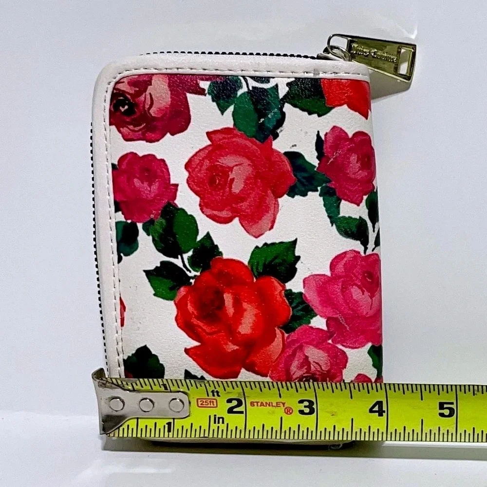 Y2K Juicy Couture‎ Floral Rose Heart Lock Zip Around Small Wallet White Red Pink